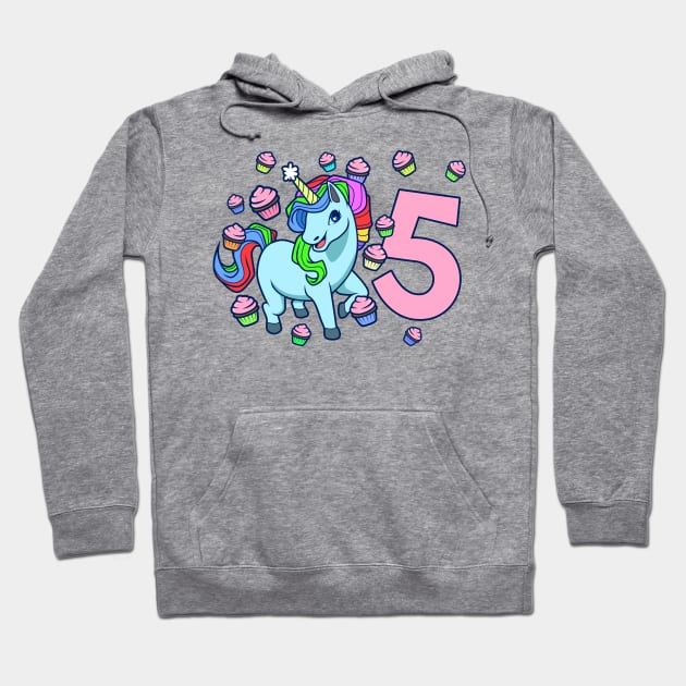 I am 5 with unicorn - girl birthday 5 years old Hoodie by Modern Medieval Design